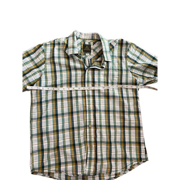 prAna Mens plaid button down collar shirt size large yellow green tan - Picture 5 of 10